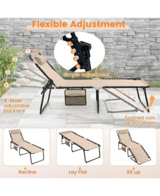 2 PCS Patio Folding Chaise Lounge Chair Portable Sun Lounger with Adjustable Backrest