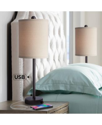 Trotter Modern Table Lamps 23 3/4" High Set of 2 Oiled Bronze with USB and AC Power Outlet in Base Burlap Shade for Living Room Home Desk
