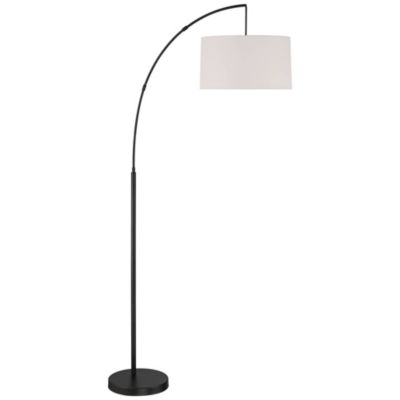 Cora Modern Arc Floor Lamp Standing 72" Tall Black Metal White Linen Drum Shade Decor for Living Room Reading Bedroom Office House Home