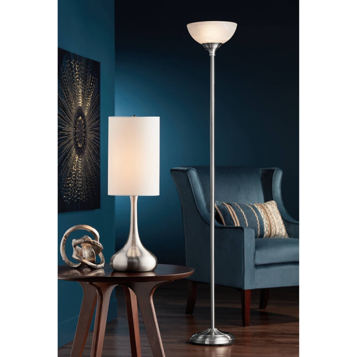 360 Lighting Modern Industrial Droplet-Shaped Table Lamp High Brushed NickelMetal White Fabric Cylinder Shade Decor for Living Room Bedr
