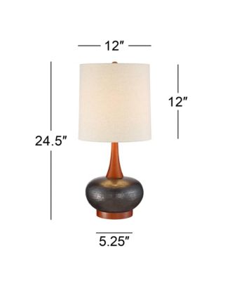 Andi Mid Century Modern Table Lamp 24.5" High Hammered Bronze Ceramic Wood Off White Tall Drum Shade for Living Room Bedroom House Bedside Nightstand Home Office (Color May Vary)