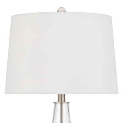 Marnie Modern Coastal Table Lamp 28" Tall Blue Art Glass White Fabric Drum Shade for Bedroom Living Room Bedside Nightstand Office House