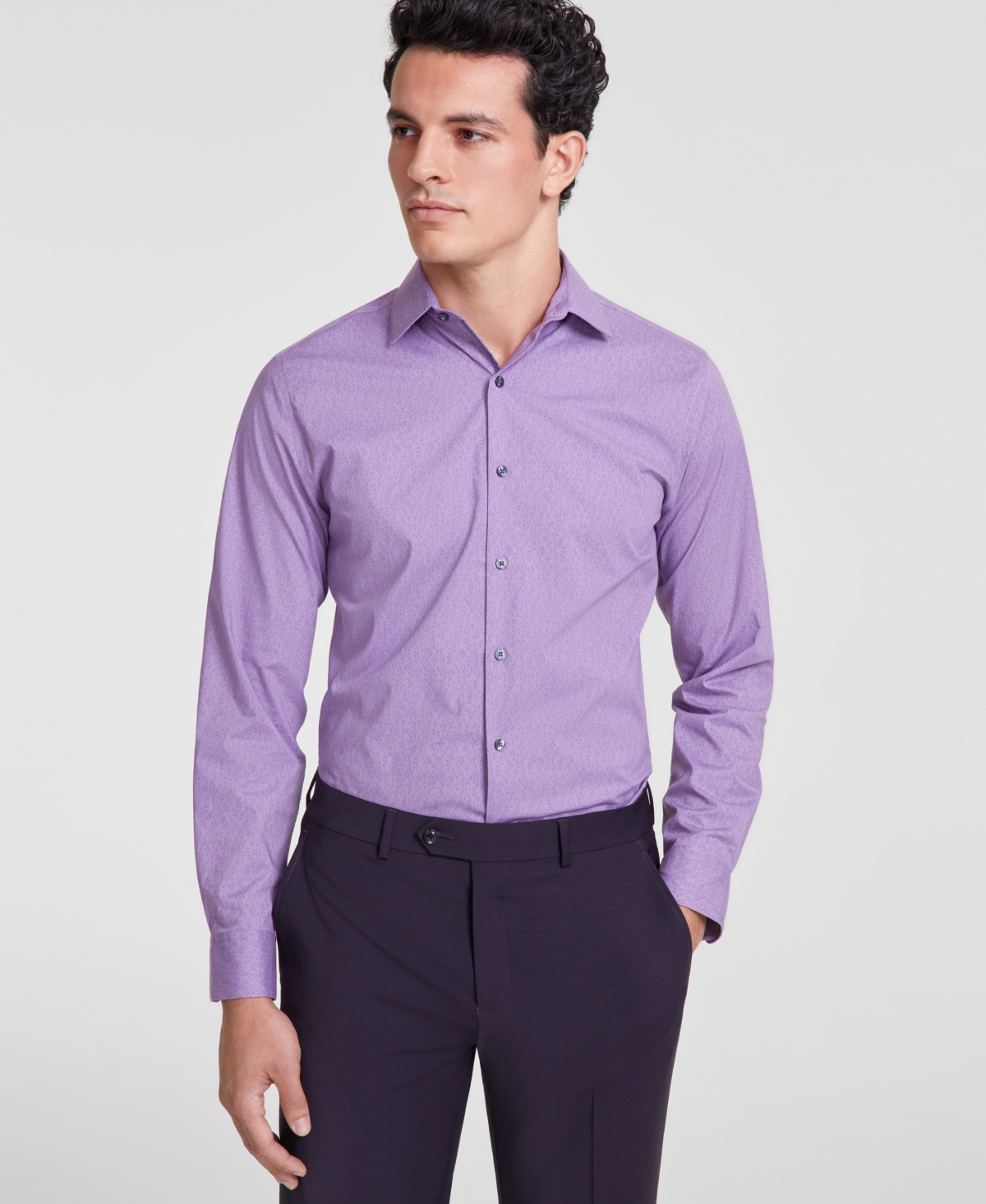 Bar Iii Slim Fit Men's Vine Print Dress Shirt, Created For Macy's In Purple