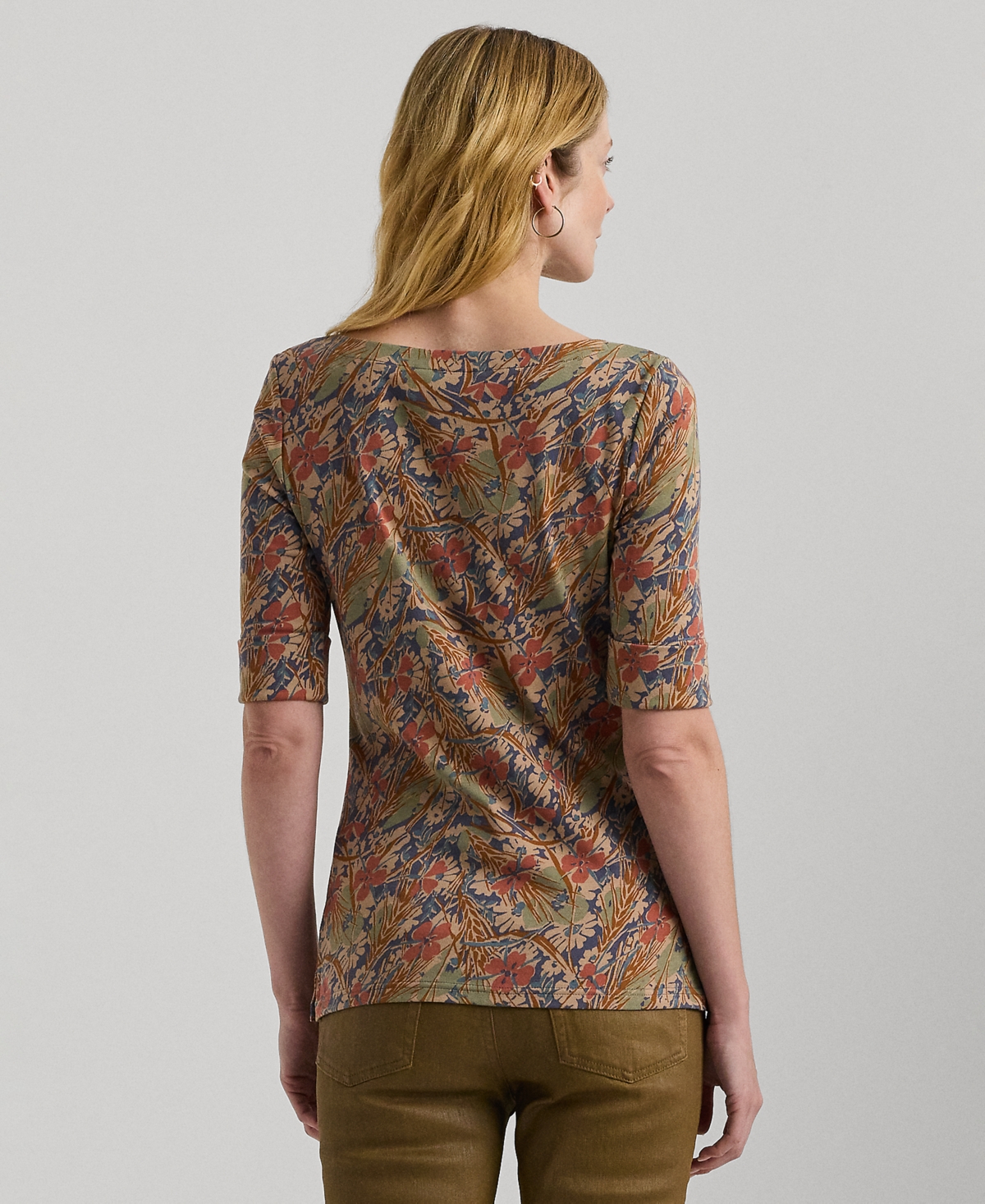 Lauren Ralph Lauren Petite Printed Boat-Neck Top