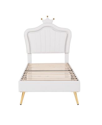 Streamdale Crown Headboard Upholstered Bed with LED Lights