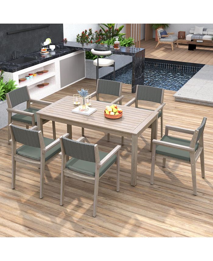 Simplie Fun Acacia Wood Outdoor Patio Dining Set with Cushioned Chairs ...