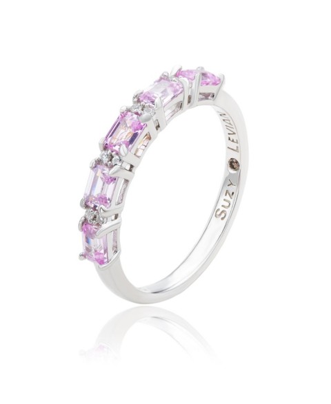 Украшения Suzy Levian New York Suzy Levian Sterling Sapphire & Created Sapphire 5 Stone Emerald Cut Thin Half Band Ring