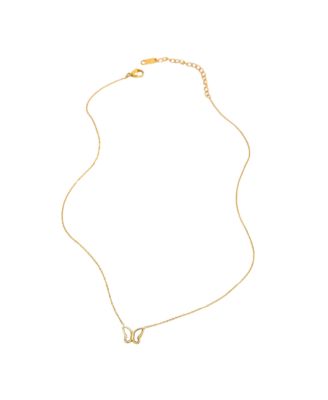 Gold Butterfly Pendant Necklace with Mother of Pearl Inlay