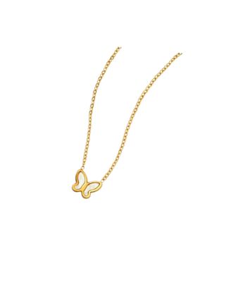 Gold Butterfly Pendant Necklace with Mother of Pearl Inlay