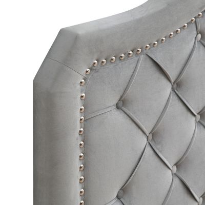 Gray Velvet Upholstered Queen Platform Bed