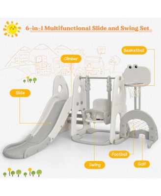 6 in 1 Toddler Slide and Swing Set Climber Playset w/ Ball Games Orange