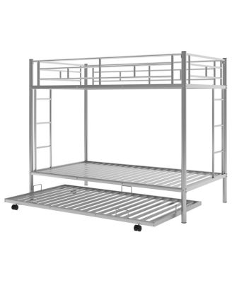 Twin Over Twin Bunk Bed With Trundle, Silver