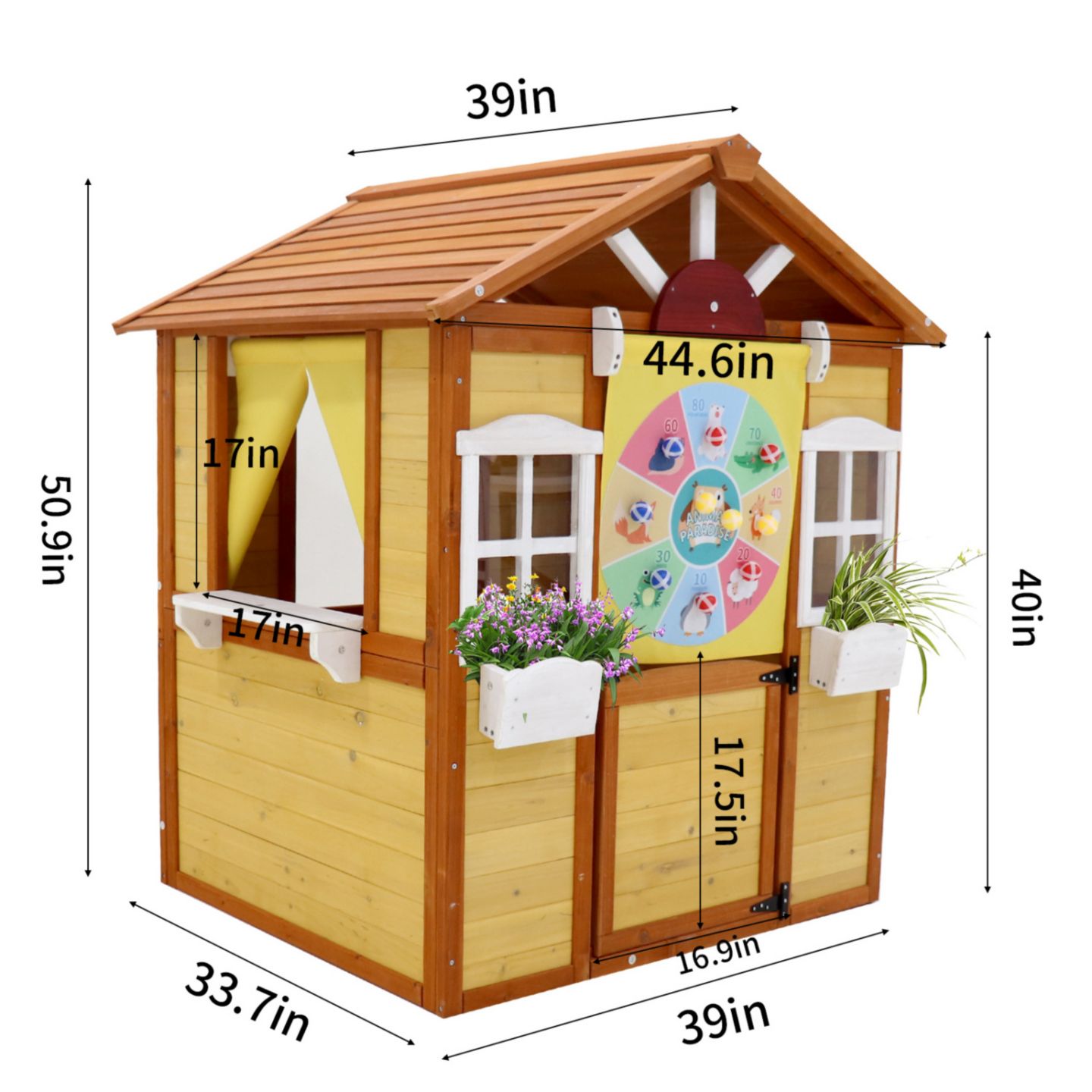 Детская игрушка Streamdale Furniture Outdoor Playhouse with Working Doors and Windows, Fir Wood, 39"L x 33.7"W x 50.9"H, Ages 3-8, цвет: Натуральный — фото 5