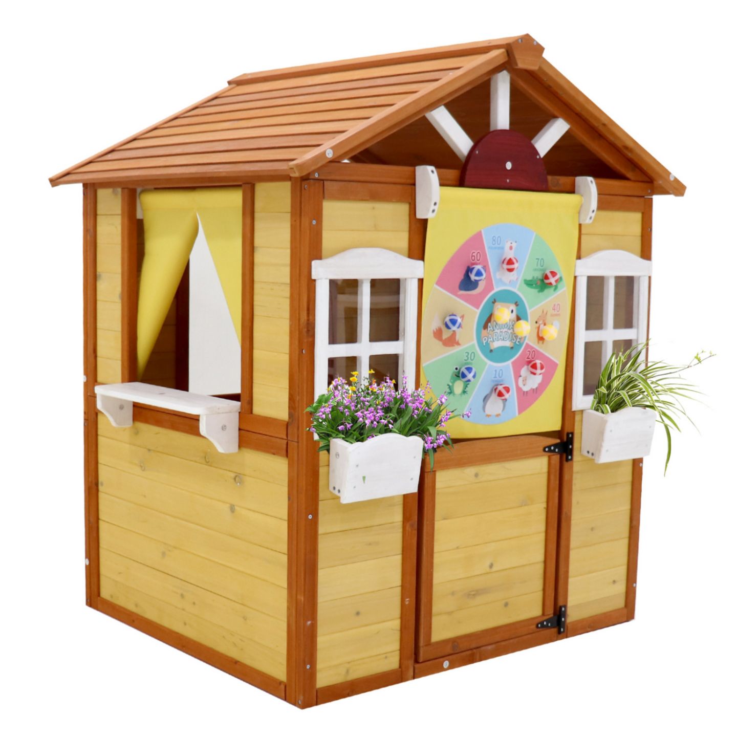 Детская игрушка Streamdale Furniture Outdoor Playhouse with Working Doors and Windows, Fir Wood, 39"L x 33.7"W x 50.9"H, Ages 3-8, цвет: Натуральный — фото 7