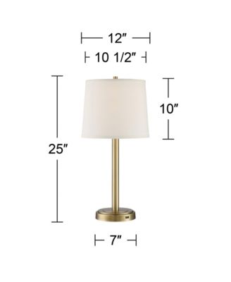 Camile Modern Table Lamps 25" High Set of 2 Brass Metal with USB Charging Port Oatmeal Drum Shade for Bedroom Living Room Bedside Desk