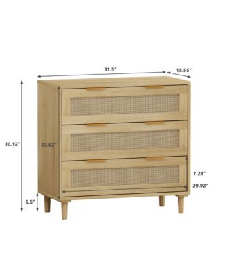 Modern 3-Drawer Oak Rattan Storage Cabinet (Set of 2)