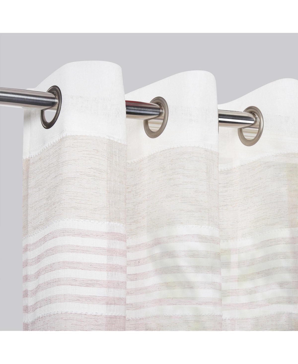 Yarn-Dyed Stripe Grommet Voile Sheer Window Curtain Panels, 52" x 63" - Pink