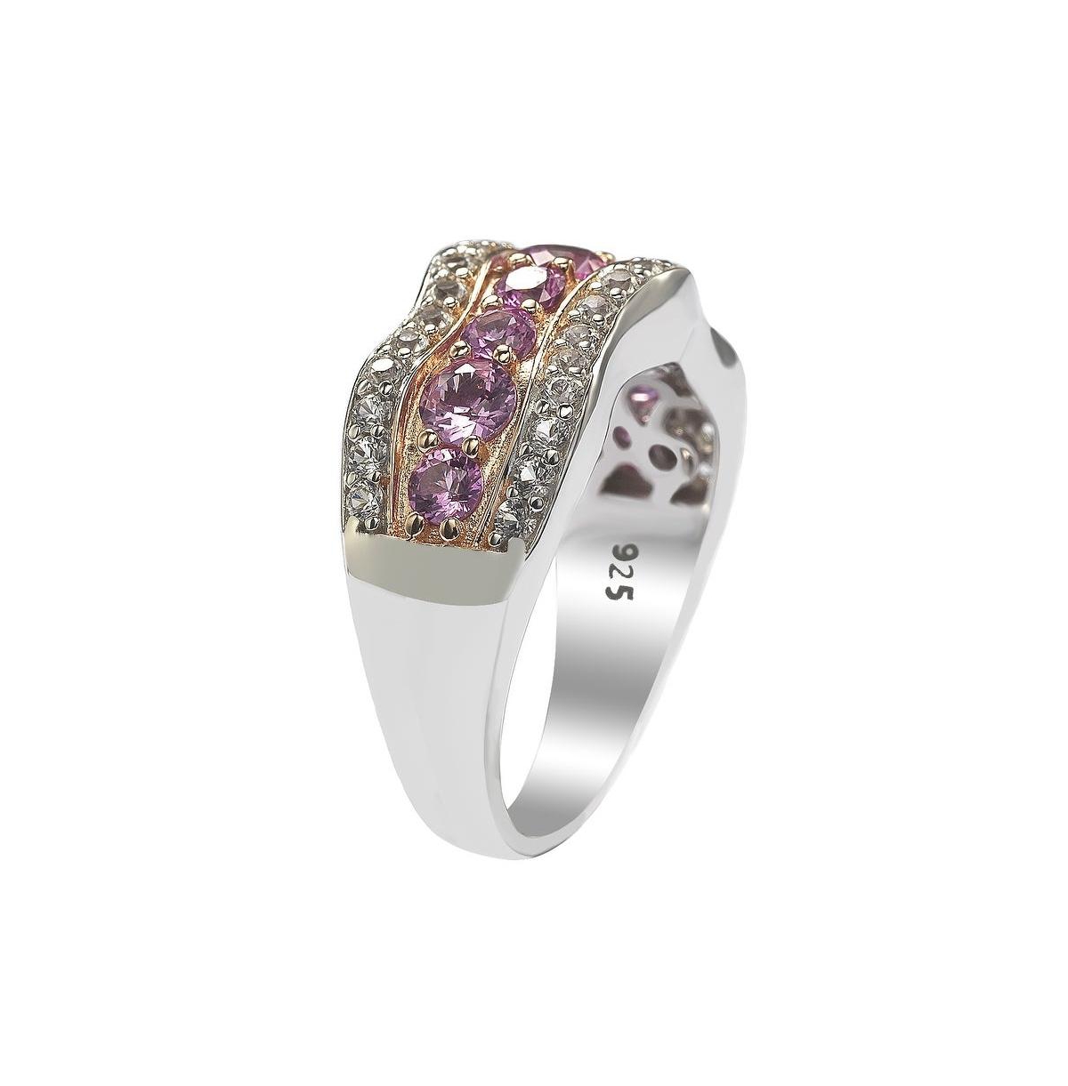Suzy Levian New YorkSapphire & Lab-Grown White Sapphire 9 Stone Curvy Frame Ring in Sterling Silver by Suzy Levian - Pink