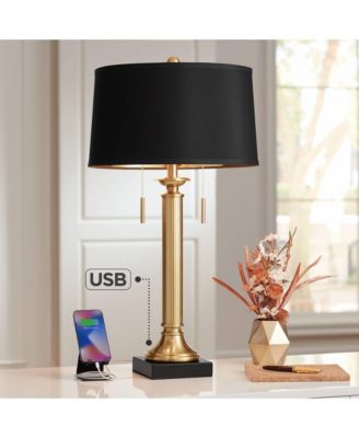 Wynne Traditional Table Lamp 30" Tall Warm Gold with USB Charging Port Black Drum Shade for Bedroom Living Room Bedside Nightstand