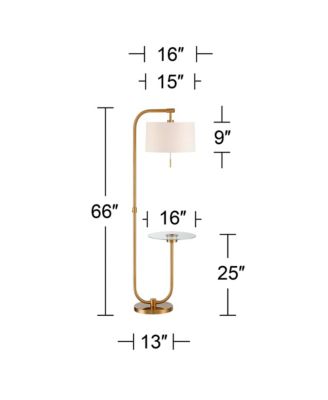 Volta Modern Floor Lamp with Tray Table 66" Tall Brass USB Charging Port White Drum Shade for Living Room Bedroom Office House