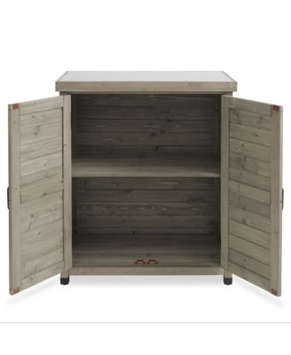 Outdoor Storage Cabinet and Potting Bench with Metal Tabletop and Storage Cabinet - Wooden Outdoor Garden Patio Workstation Table, Natural