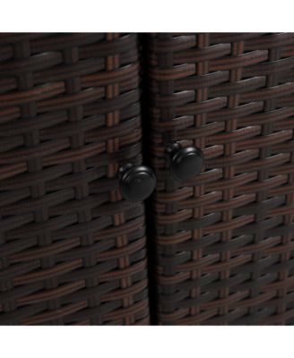 Outdoor Wicker Bar Cart with Wheels and Glass Tabletop