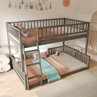 Streamdale Full XL over Queen Bunk Bed with Ladder and Guardrails, Walnut