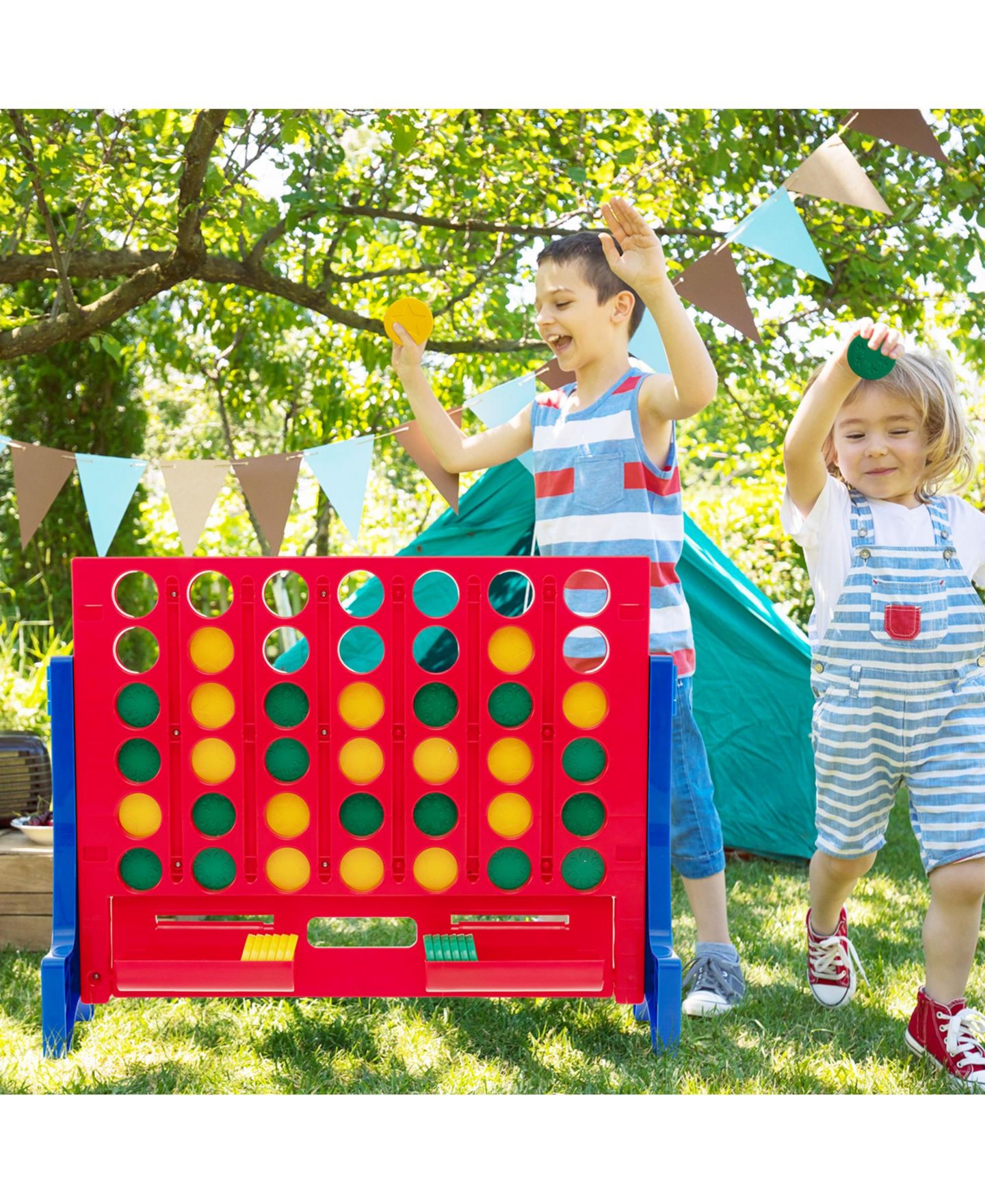 Детские настольные игры Costway Giant 4 in a Row, 2-Player Wall Mounted or Tabletop Board Game, 42-Piece, Ages 3+, цвет: Синий — фото 7
