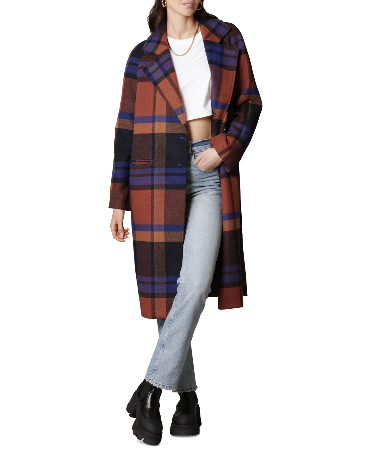 Avec Les Filles Women's Double-Breasted Walker Coat -Rust Plaid