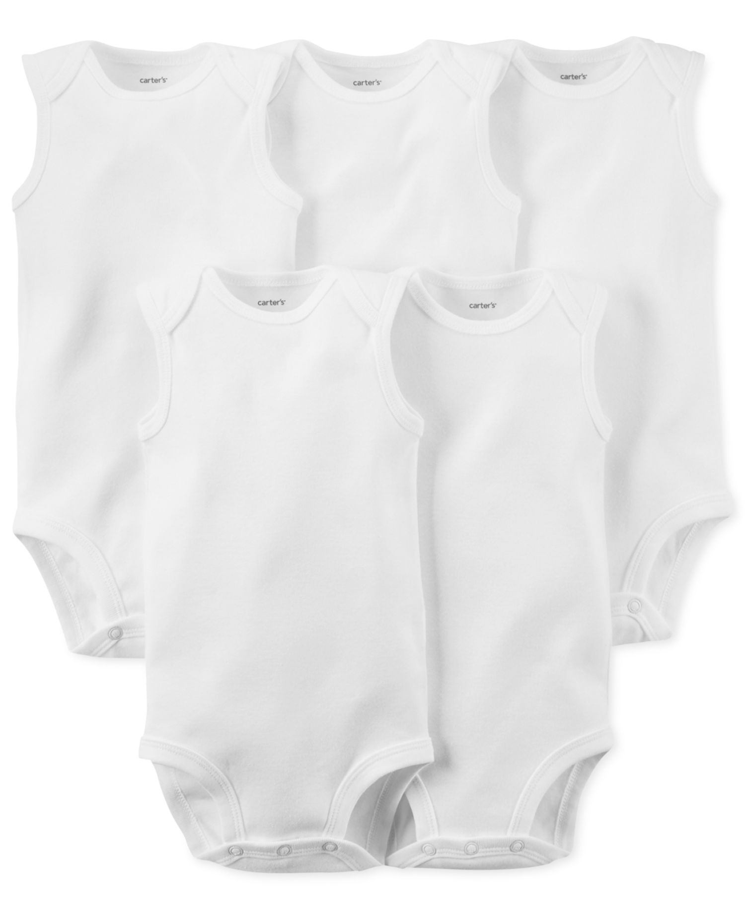 Baby Boys or Baby Girls Sleeveless Bodysuits, Pack of 5