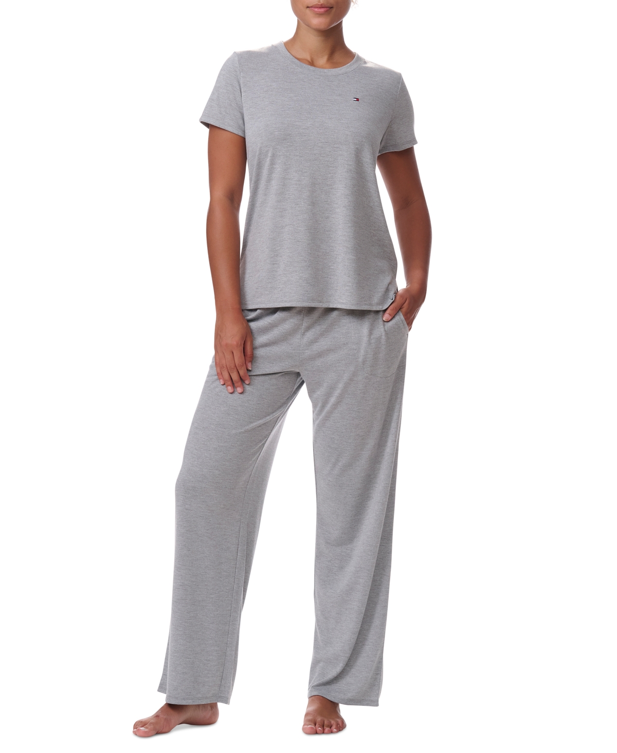 Tommy Hilfiger Women's Short-sleeve Crewneck Sleep Tee In Heather Grey