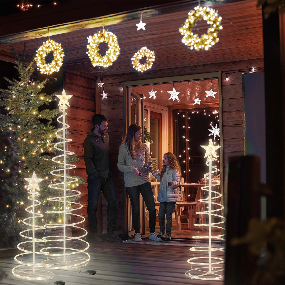 Yescom Sparkle 3Pack Led Christmas Spiral Light Kit 3/4/6Ft Battery Indoor Outdoor Yard Party Shop Decoration Warm White