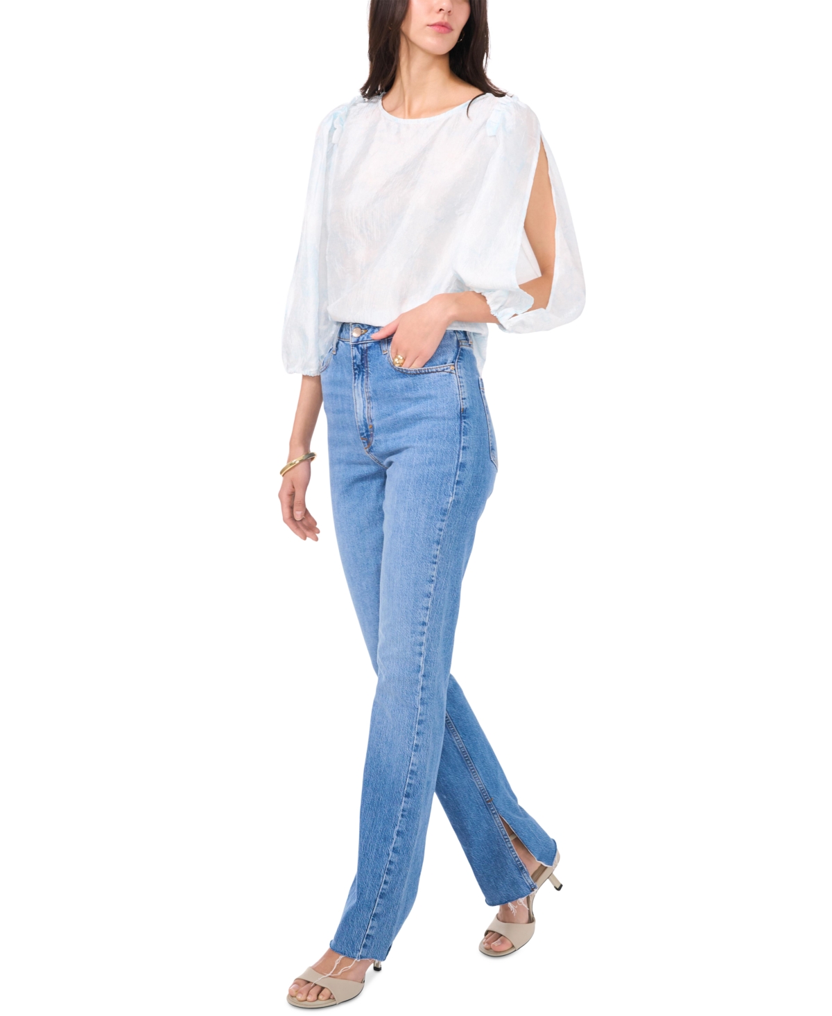 Vince Camuto Women's Ruffled-Trim Puff 3/4-Sleeve Top