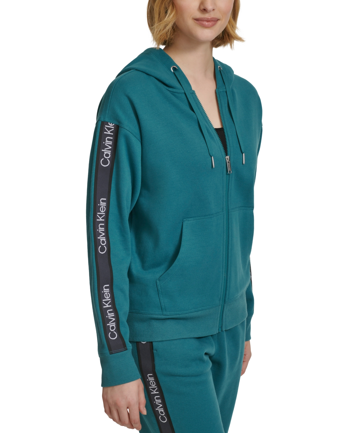Calvin Klein Performance Women's Fleece Logo Stripe Full Zip Hoodie