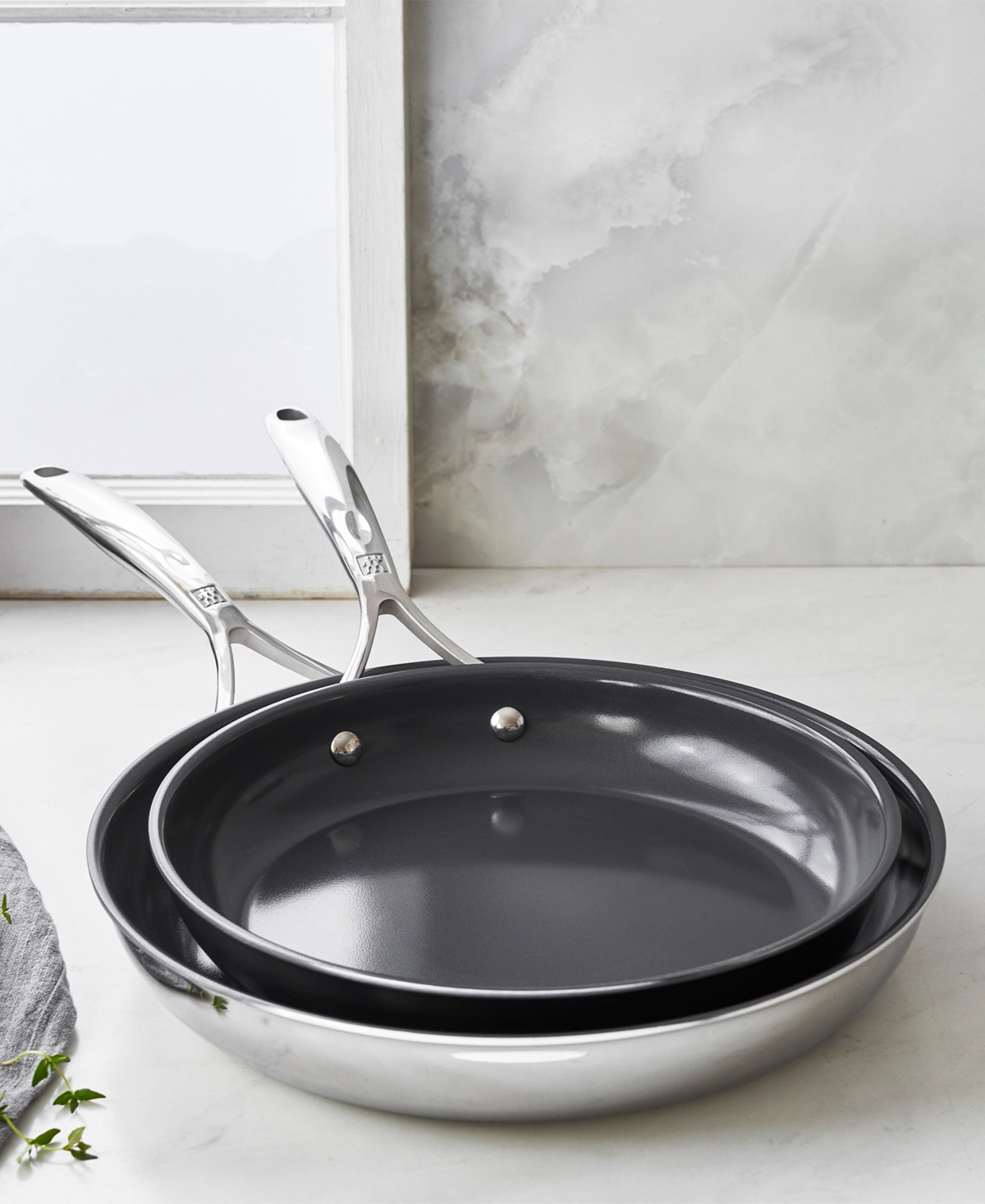 Zwilling Energy Plus 2-pc Stainless Steel Ceramic Nonstick 10-in & 12-in Fry Pan Set In Stainless Steel,grey