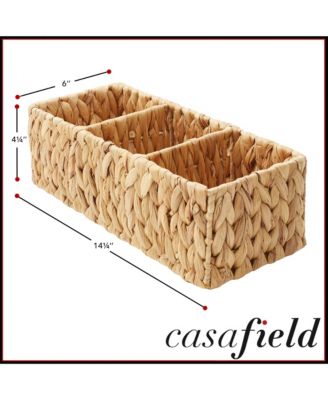 Set of 2 Water Hyacinth Storage Baskets with 3 Sections, Espresso - Woven Bin Organizers for Bathroom, Laundry, Pantry, Office, Shelves