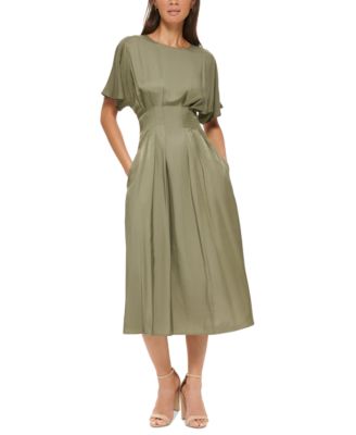Women's Dolman-Sleeve Cinched-Waist Midi Dress