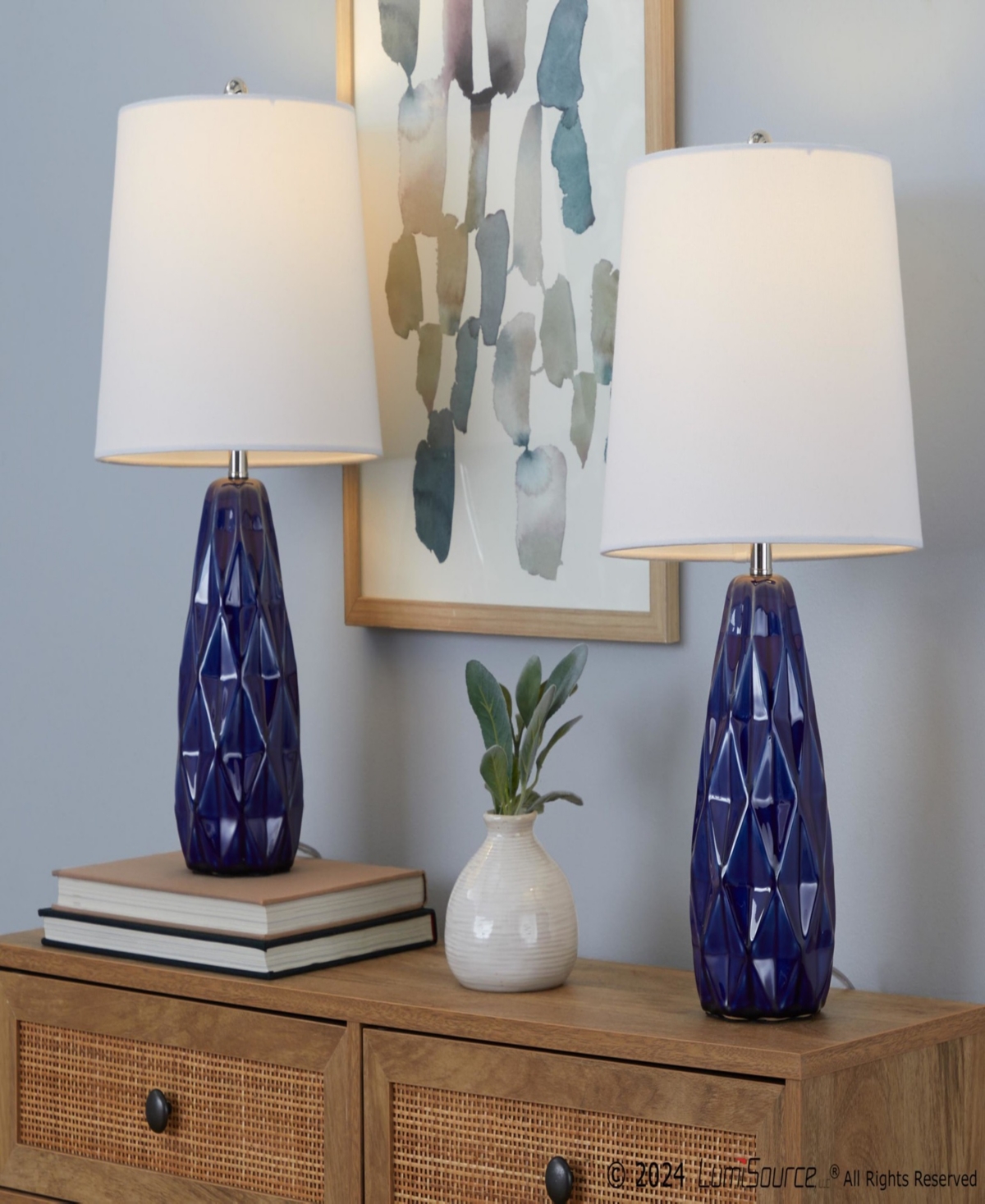 Lumisource Hex 20" Contemporary Ceramic Accent In Estate Blue Ceramic,polished Nickel,wh