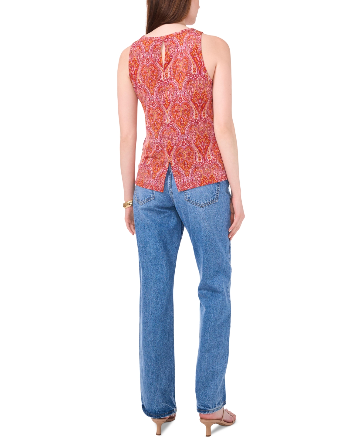 Vince Camuto Women's Paisley Crewneck Split Back Keyhole Tank Top