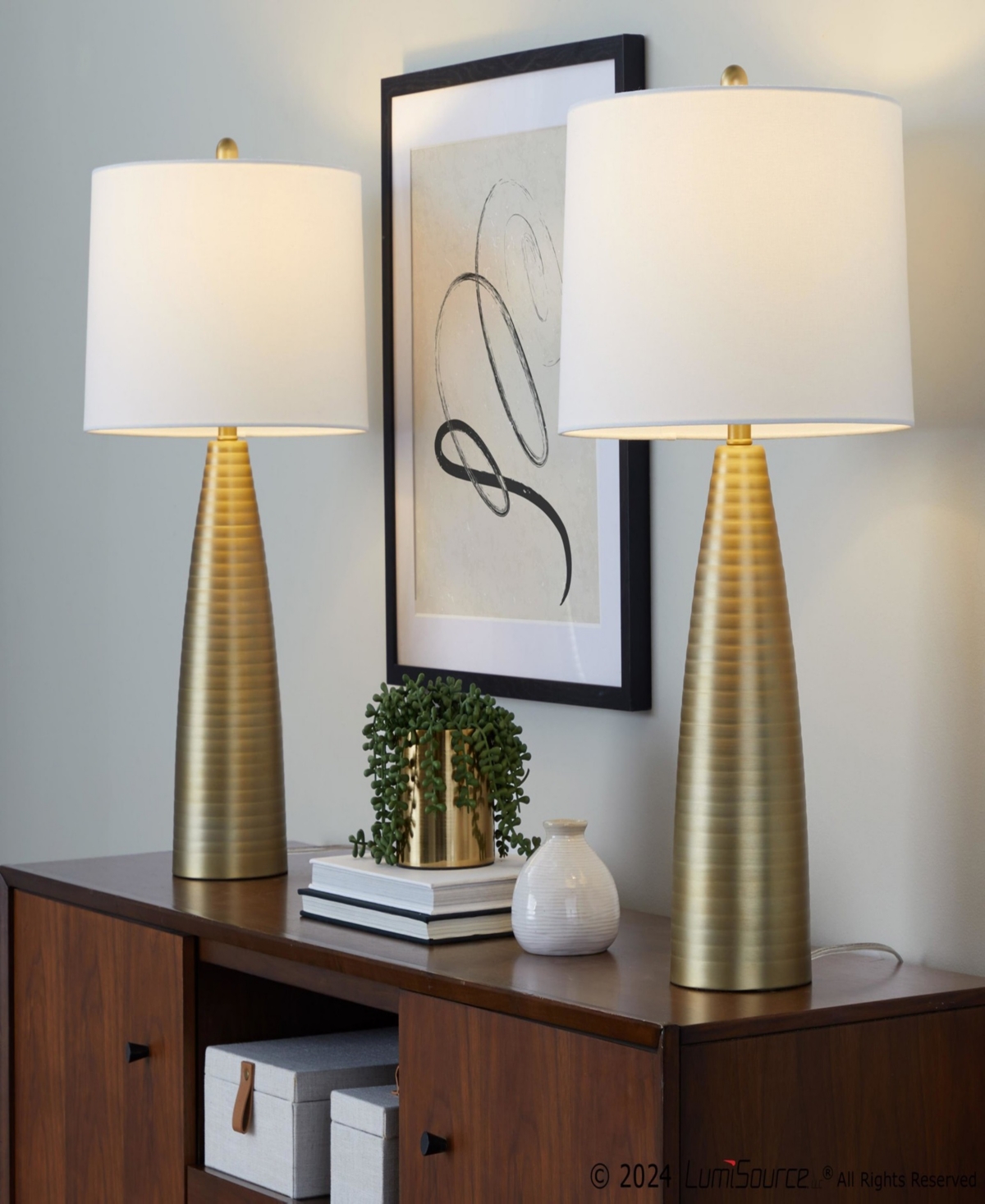Lumisource Maya 27" Contemporary Metal In Gold Metal,white Linen