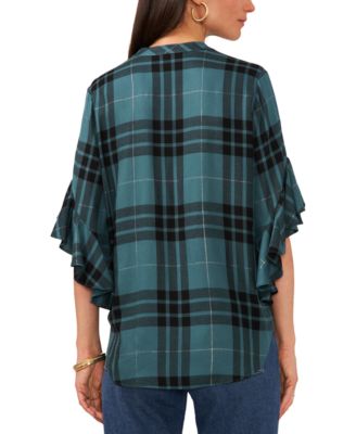 Vince Camuto Women's Ruffled Pintuck Henley Top - Pull On Blouse With Casual Elegance - View #3