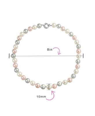 Classic Smooth 10MM Pale Pink White Grey Tri Multi Color Hand Knotted Simulated Pearl Strand Necklace 18 Inches