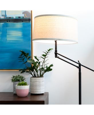 Ava 61" Height-Adjustable LED Black Floor Lamp with Classic Fabric Drum Shade