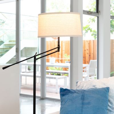 Ava 61" Height-Adjustable LED Black Floor Lamp with Classic Fabric Drum Shade