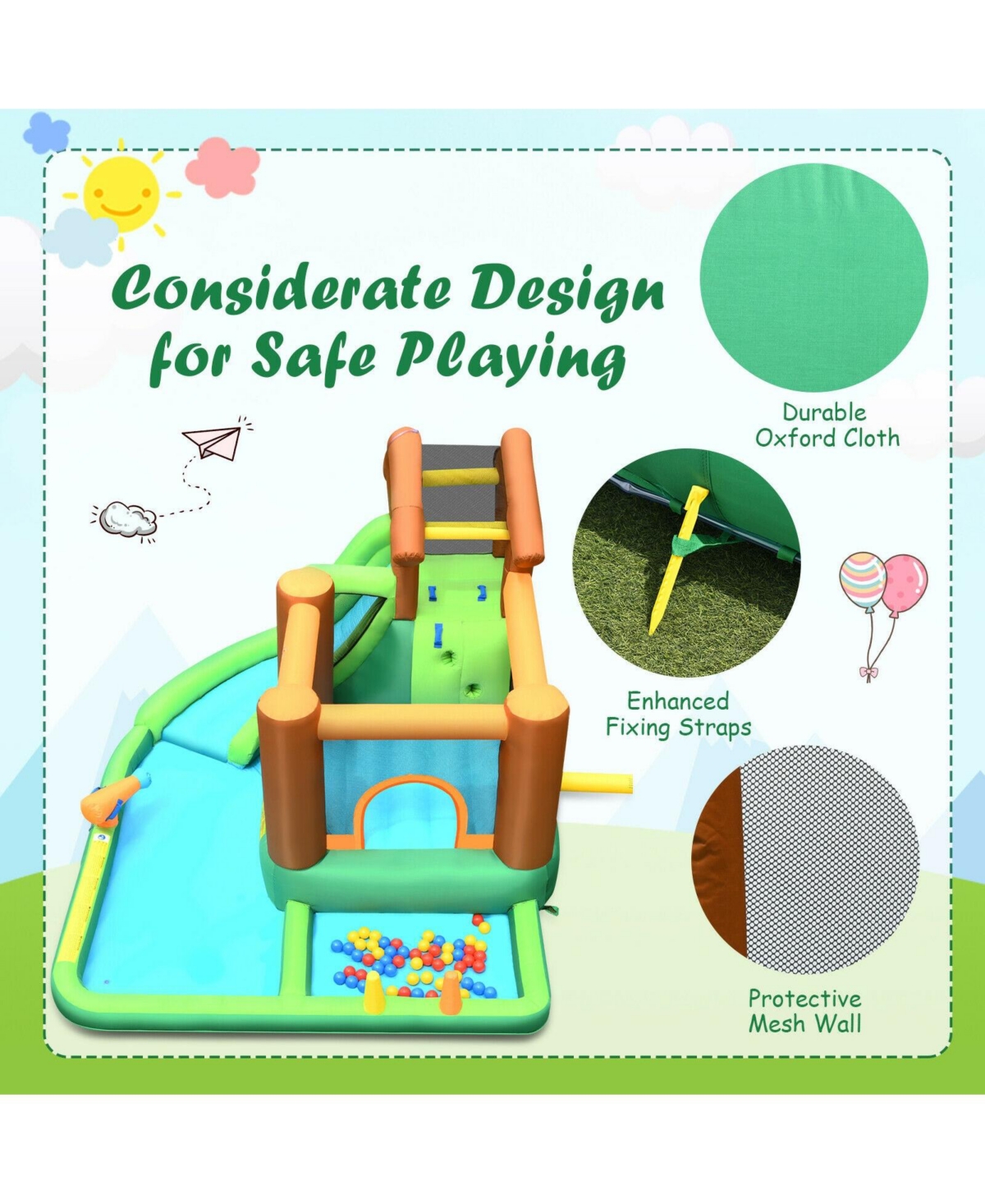 Inolait Inflatable Waterslide Bounce House Climbing Wall without Blower