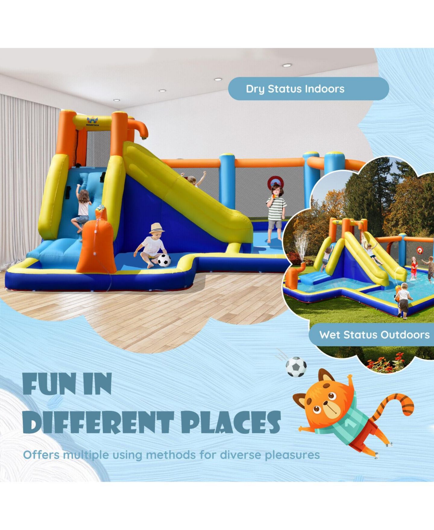 Детская игрушка INOLAIT Giant Soccer-Themed Inflatable Water Slide with 735W Blower, 330 lbs, Ages 3-10, цвет: Синий — фото 3