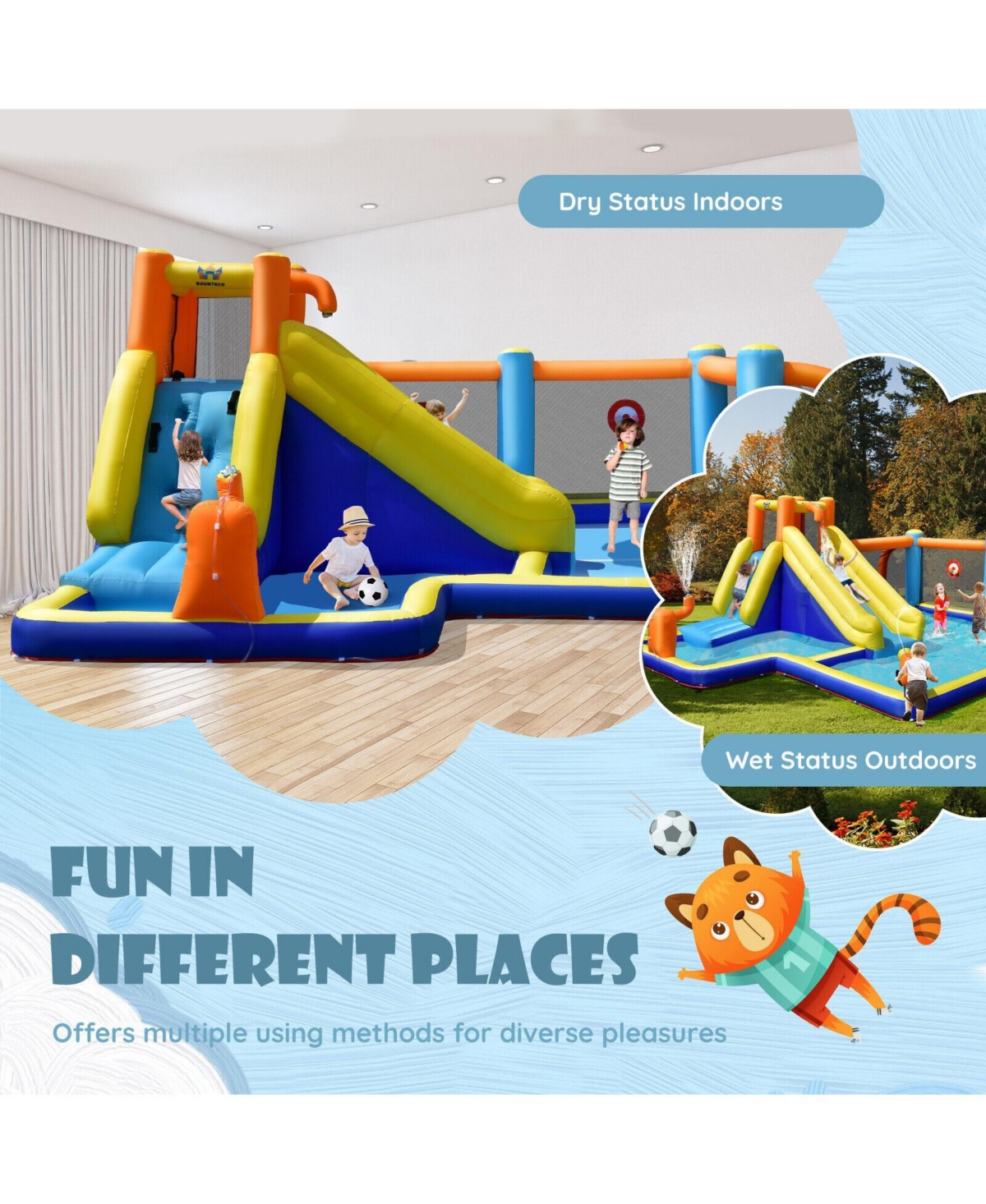 Inolait Giant Soccer-Themed Inflatable Water Slide with 735W Blower