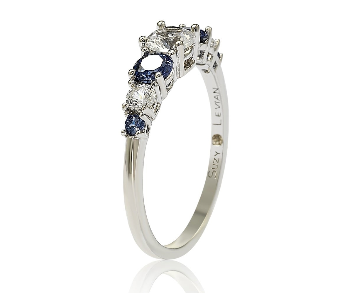 Suzy Levian New YorkSapphire & Lab-Grown White Sapphire 7 Stone Multi Level Band Ring in Sterling Silver by Suzy Levian - Pink