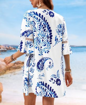 Women's Floral Paisley Print Lace Beach Dress