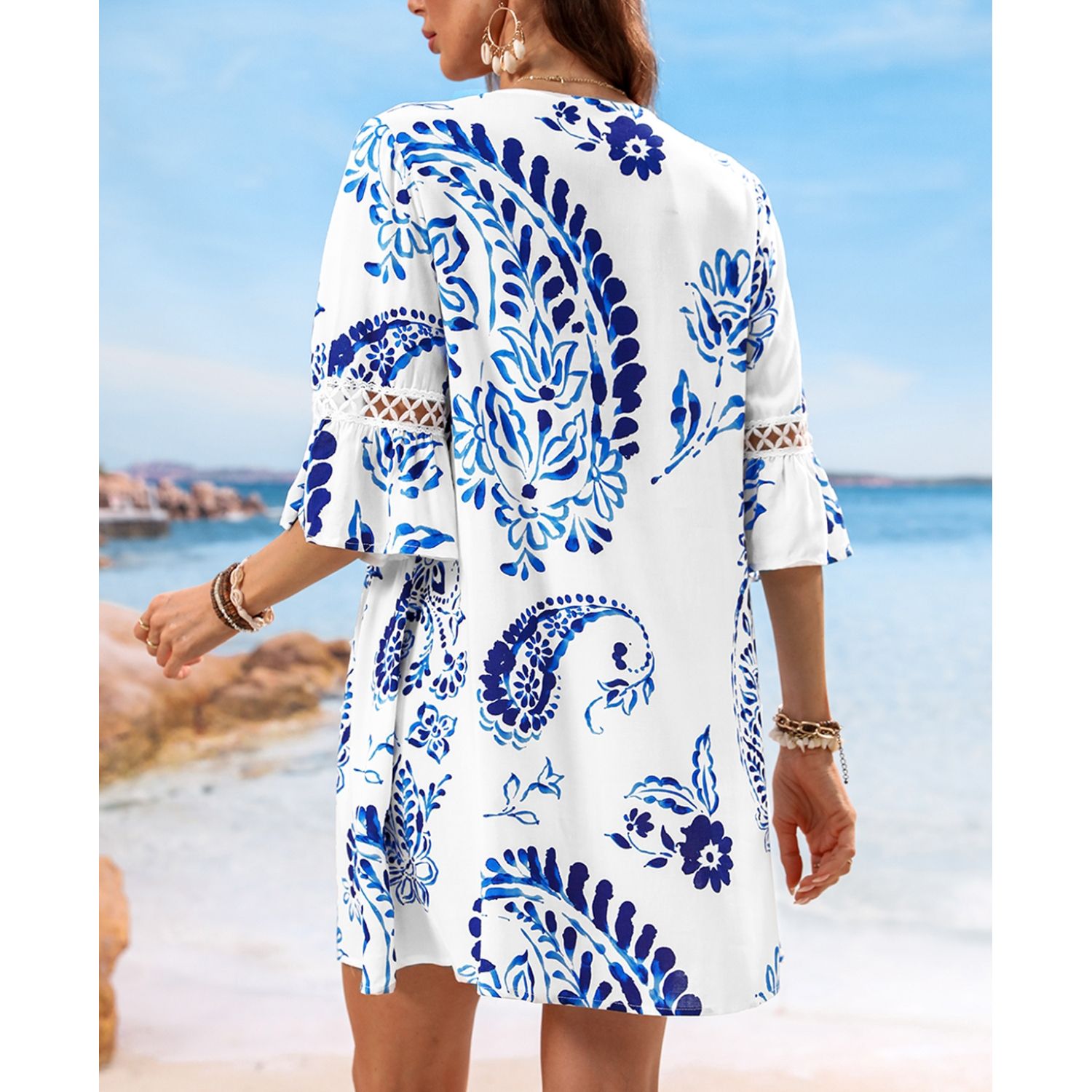 Women's Floral Paisley Print Lace Beach Dress